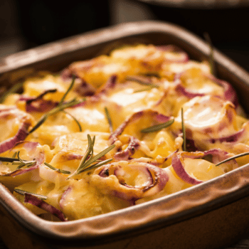 Delectable Cheese And Onion Potatoes Gratin Recipe