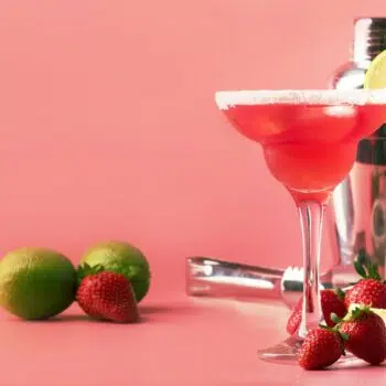 Strawberry Margarita Alcoholic Cocktail With Tequila, Liqueur, Berries, Lime Juic